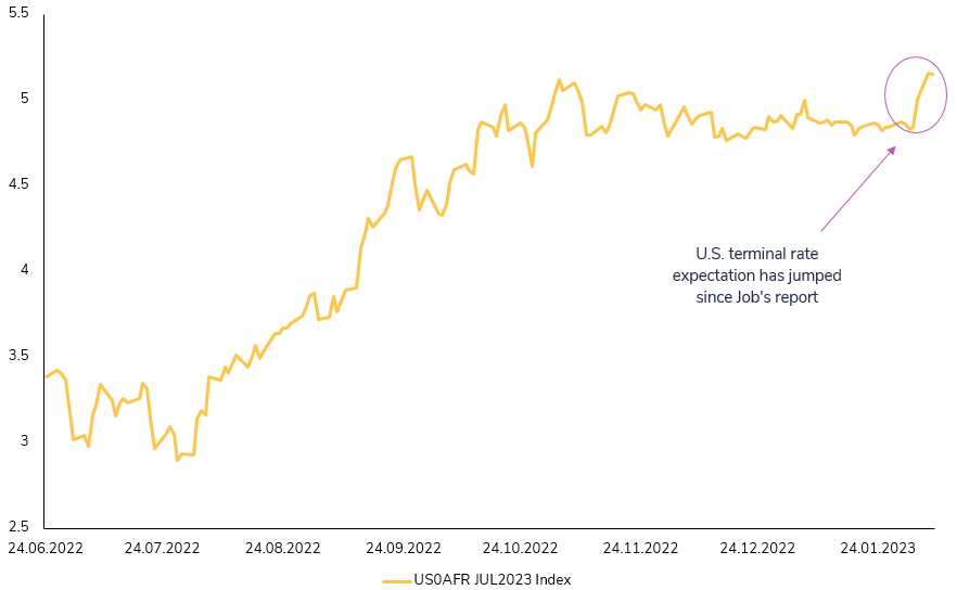 A new cycle high for U.S. terminal rate expectation